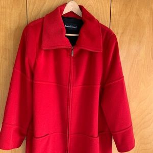 Louis Feraud Luxurious Vibrant Red Angora/Wool Pea Coat